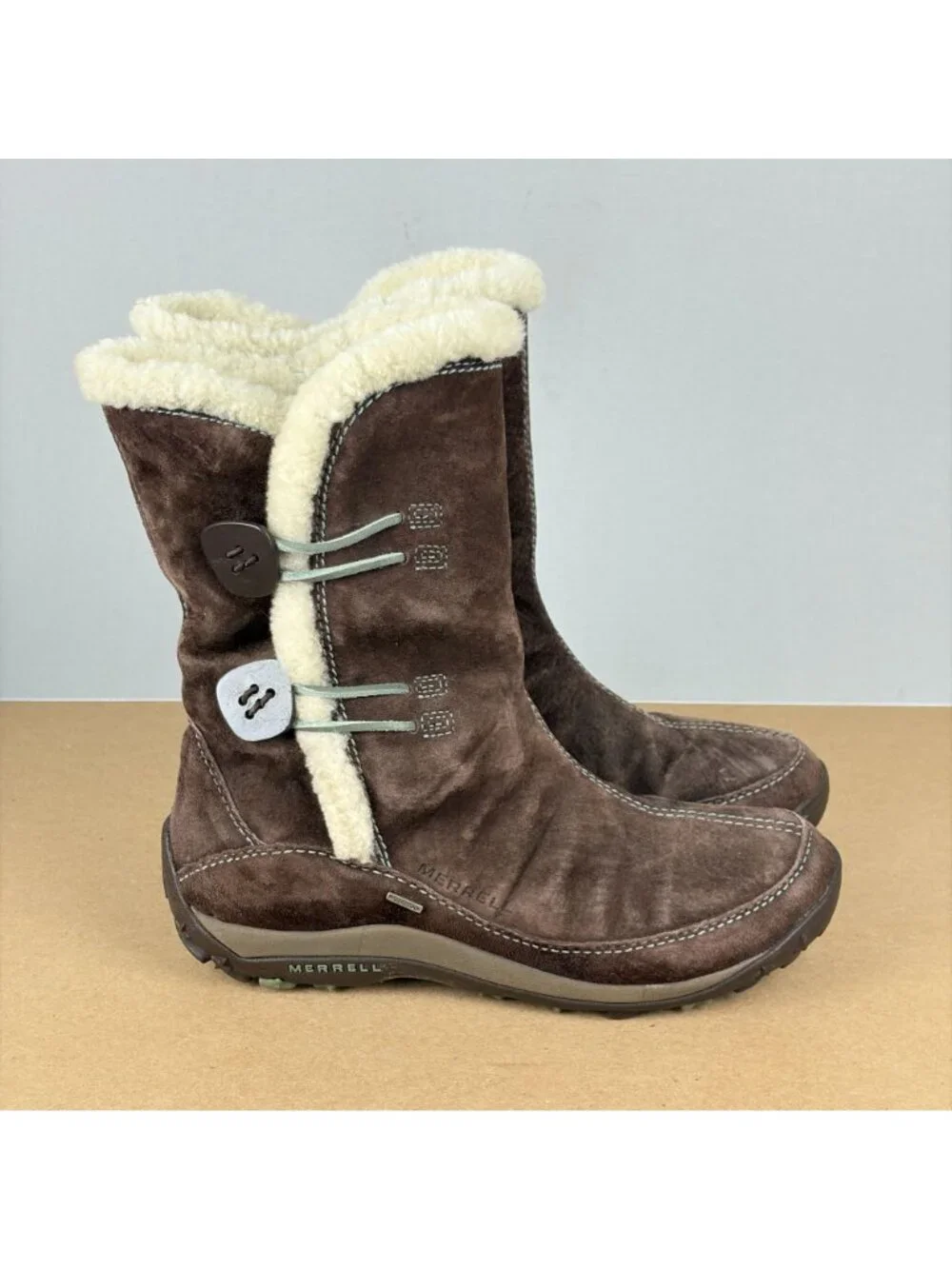 Merrell Yarra Chesnut Suede Boots Womens 9 Brown Insulated Faux Fur Lined